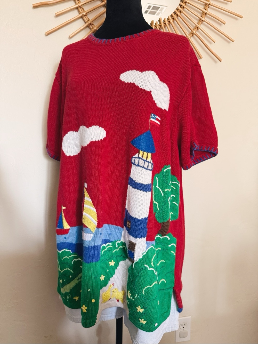 Quacker Factory Red Lighthouse Knit - Picture 3 of 6